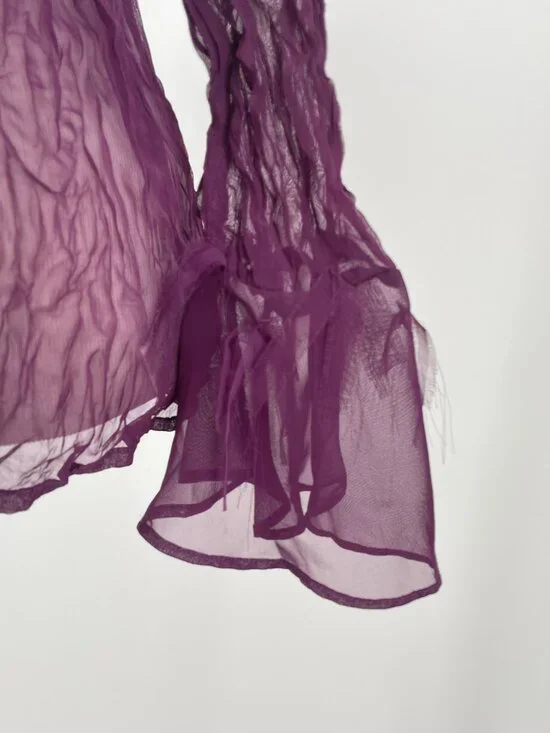 Vintage Dress-U Plum Purple Crinkle Blouse Bell Sleeve Whimsigoth Large - Picture 5 of 8